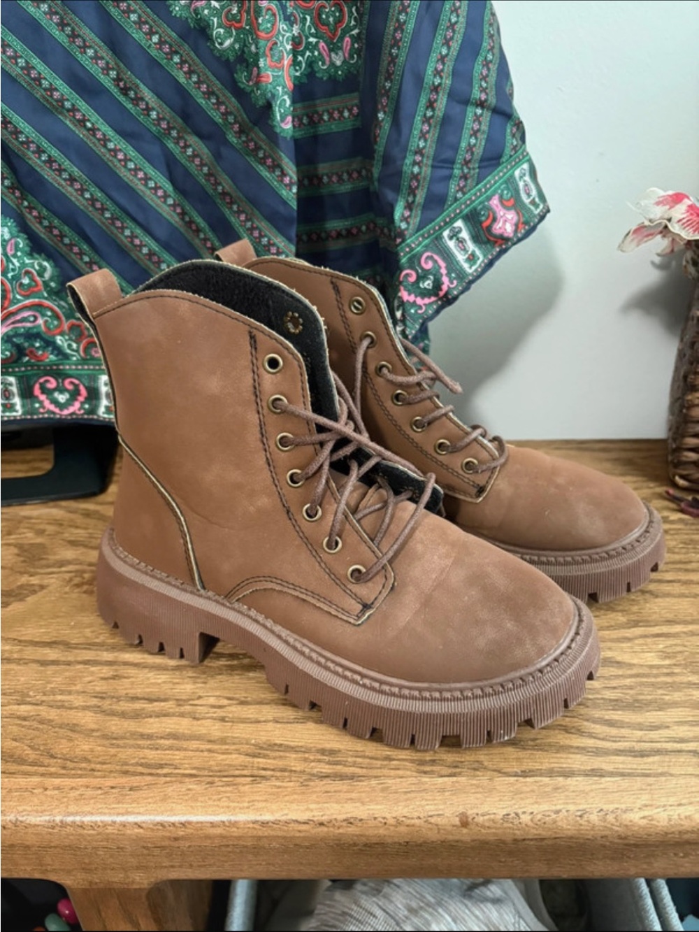 Brown Women's Lace-Up Combat Boots
